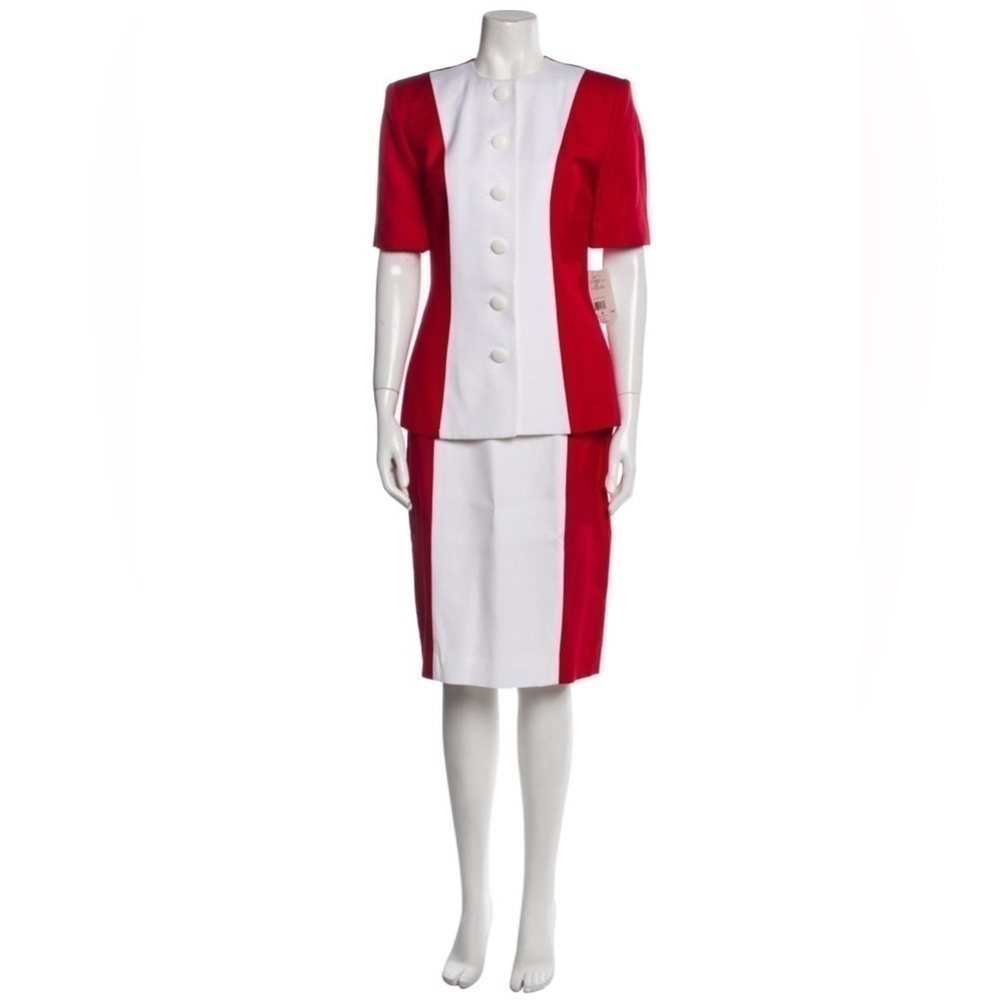 CHRISTIAN DIOR RARE! Vintage Old Money Red White Skirt Jacket Power Suit Set NWT - Picture 2 of 7